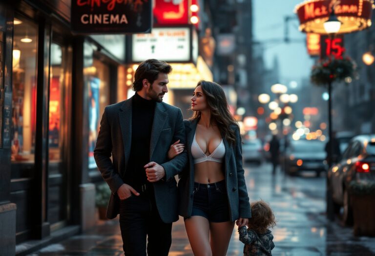 Stylowa grafitowa marynarka z wełny – elegancki look na wieczorne kino w chłodną noc