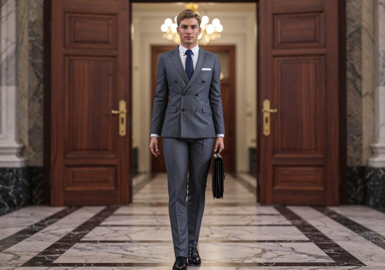 Elegancja w szarości – klasyczny garnitur na formalne spotkania