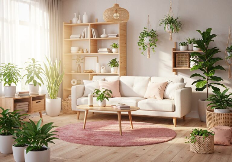 Okrągłe dywany w pastelowych różach – ciepły akcent w skandynawskim salonie