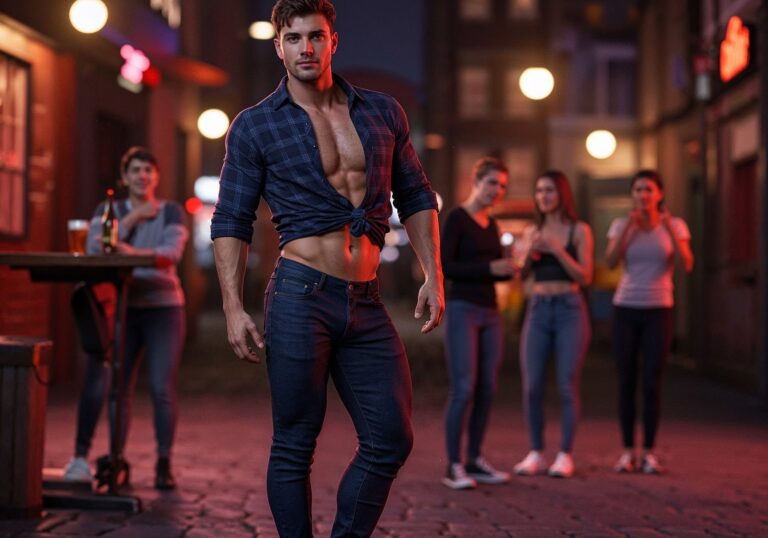 Dopasowana koszula w kratę – stylowy strój na wieczór z przyjaciółmi