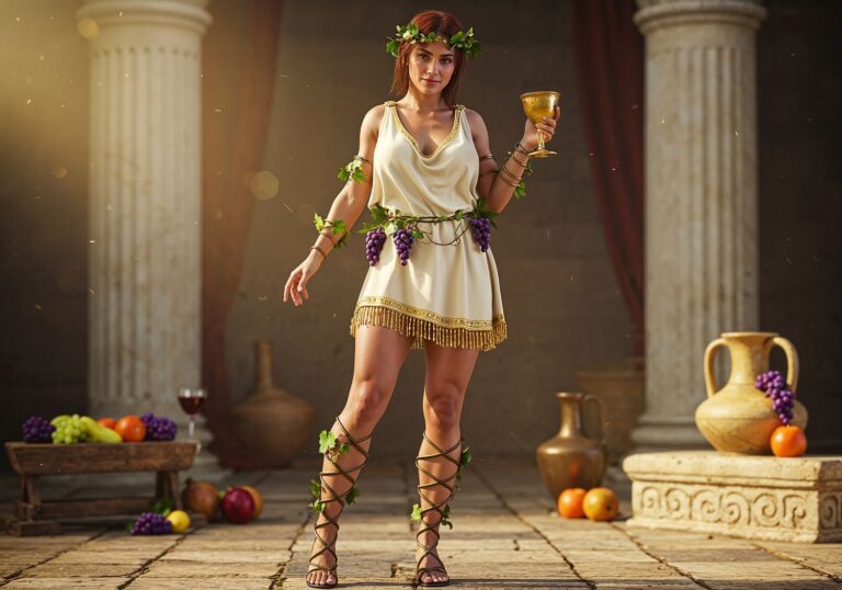 Odkryj zmysłową inspirację rzymską weselką – tunika z złotymi frędzlami i sandały oplatające uda