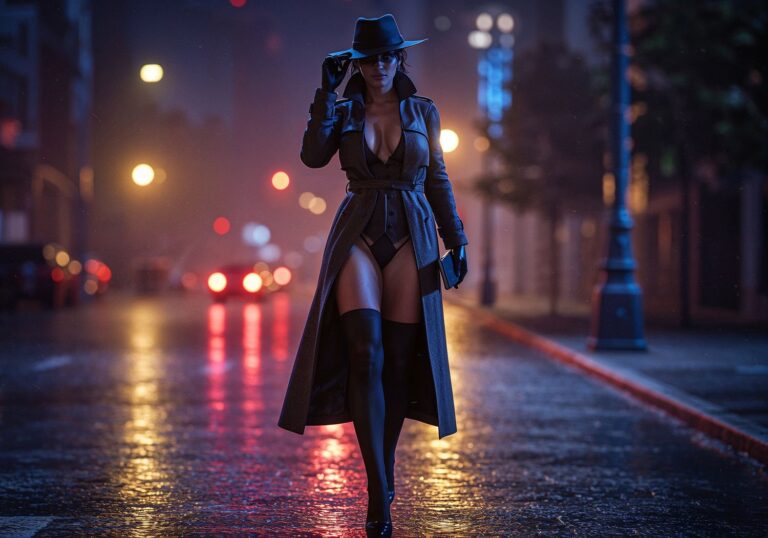 Tajemnicza detektywka noir – ikoniczny look pełen intrygi i wdzięku