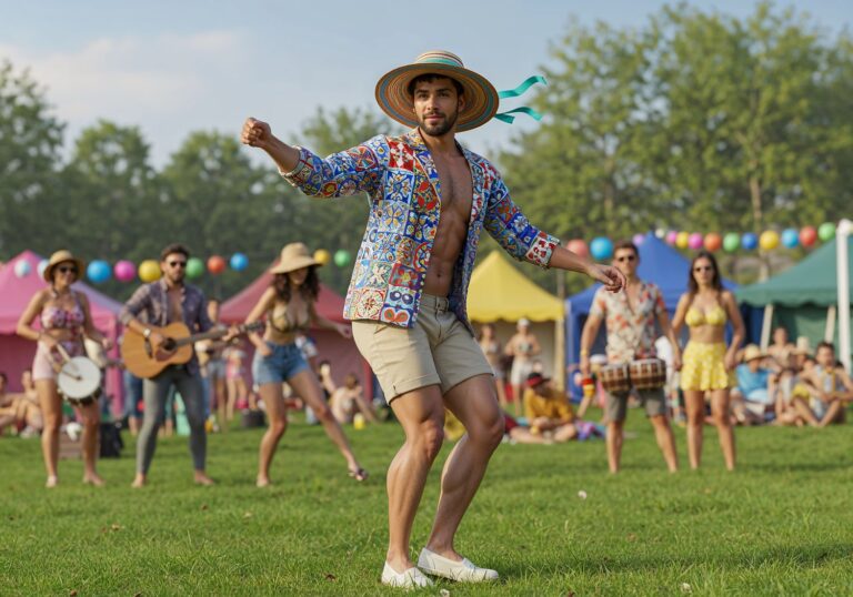 Radosna marynarka w etniczne wzory – kolorowy outfit na letni festyn