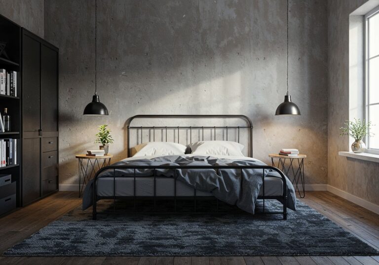 Nowoczesne dywany w sypialni industrialnej – blask i przytulność w surowym stylu