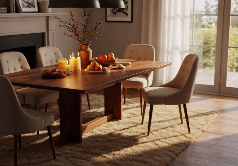 Dywany wełniane w beżach – esencja klasycznej elegancji w jadalni