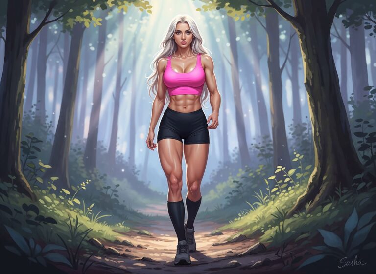 Neonowy top i kolarki w lesie – jak Sasha tworzy seksowny look na treku